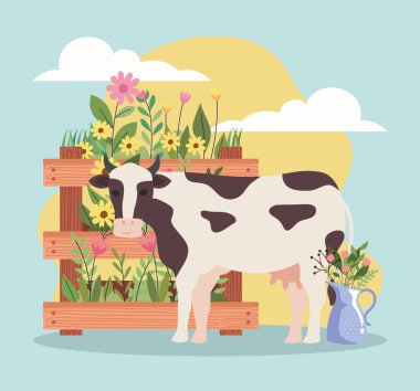 Çiçekli inek bahçe sahnesi
