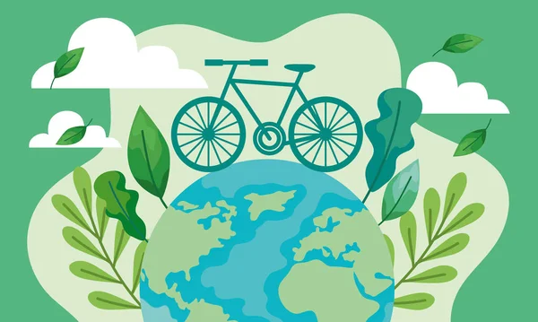 Car Free Day Poster Bike Earth Scene — Stock vektor