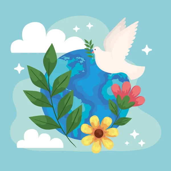 Peace Dove Earth Planet Postcard — Stockvektor