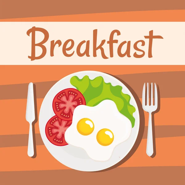 Breakfast Lettering Eggs Vegetables Poster — Vetor de Stock