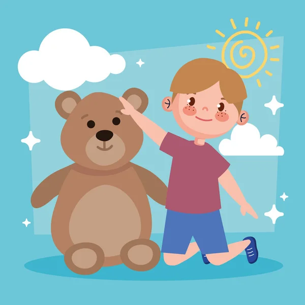 Little Boy Playing Teddy Character — Διανυσματικό Αρχείο