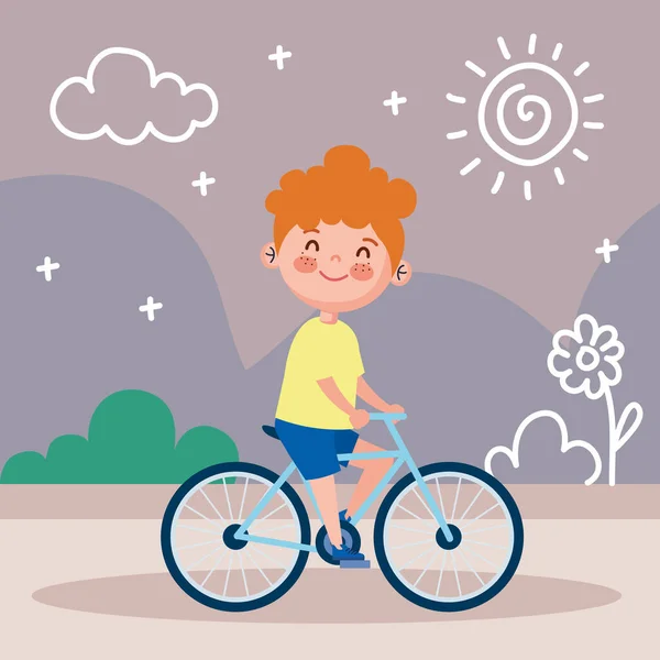 Kleiner Junge Mit Fahrrad Charakter — Stockvektor