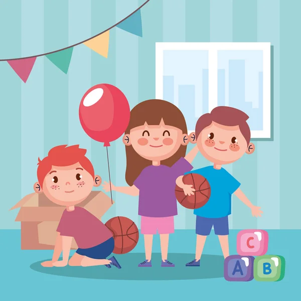 Three Kids Playroom Characters — Διανυσματικό Αρχείο