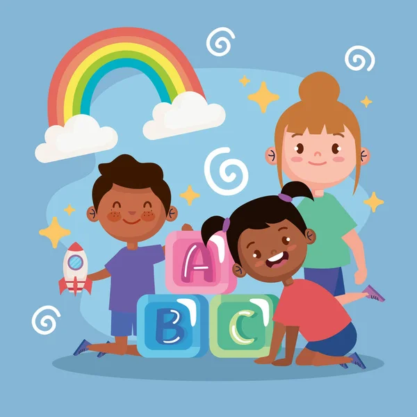 Three Kids Rainbow Characters — Image vectorielle