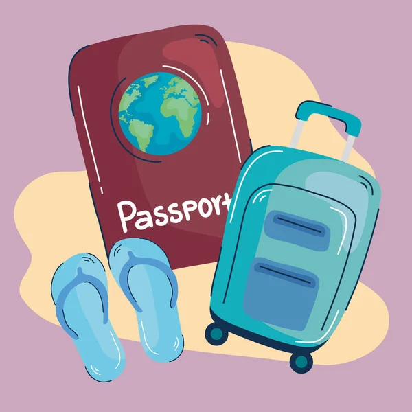 Passport Suitcase Travel Icons — Vetor de Stock