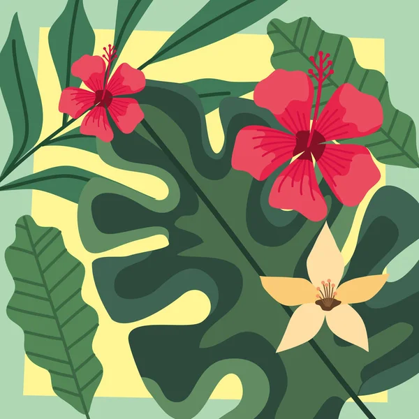 Flowers Tropical Leafs Pattern Background — 스톡 벡터