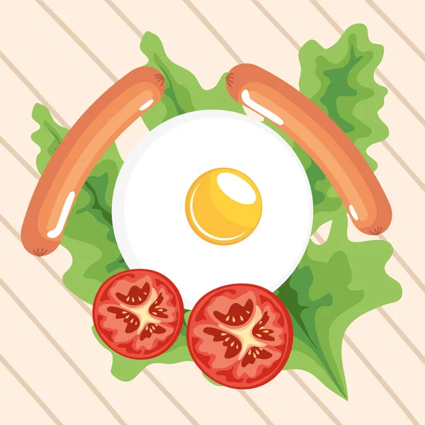 Egg Fried Sausages Breakfast — стоковый вектор
