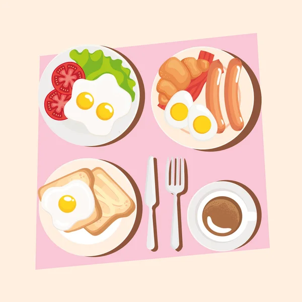 Four Dishes Breakfast Menu Icons — Stockový vektor