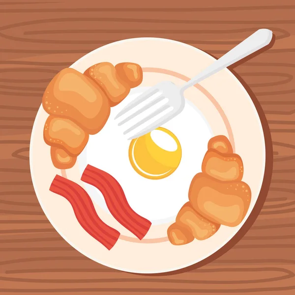 Croissants Egg Fried Breakfast — 图库矢量图片
