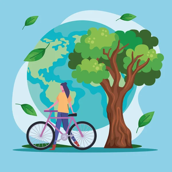 Car Free Day Poster Woman Cyclist Scene — Stock Vector