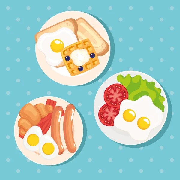Three Breakfast Dishes Menu Icons — Archivo Imágenes Vectoriales