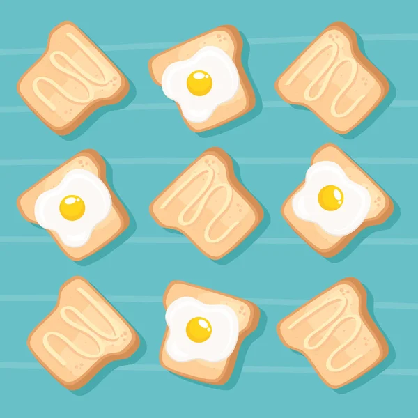 Eggs Frieds Breads Toast Breakfast — Vetor de Stock