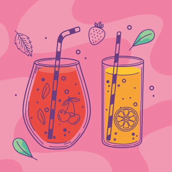 Cherries Oranges Detox Drinks Poster — ストックベクタ