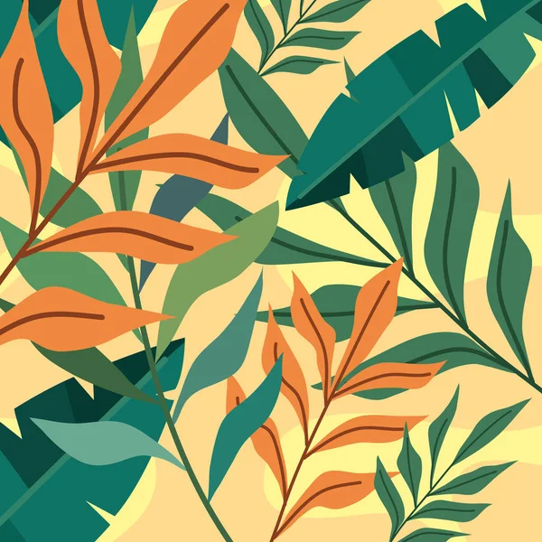 Orange Green Leaves Pattern Background — Vetor de Stock