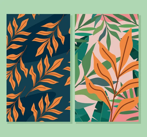 Leafs Green Orange Patterns Backgrounds — Stockvektor