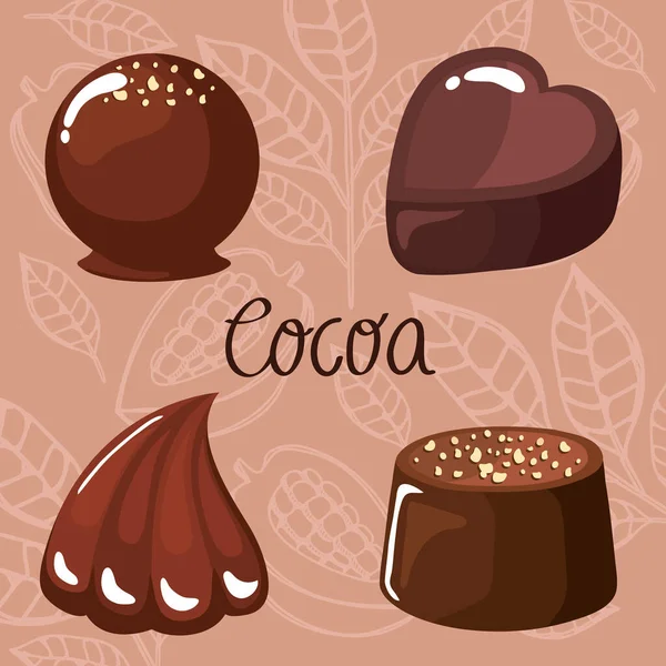 Cocoa Lettering Four Chocolates Poster — Stock Vector