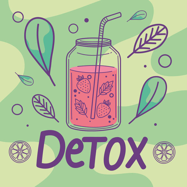 detox lettering and strawberry drink poster