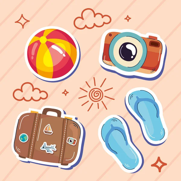 Travel Vacations Four Set Icons — ストックベクタ