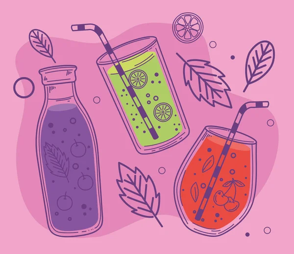 Detox Blueberries Lemon Cherries Drinks — Διανυσματικό Αρχείο