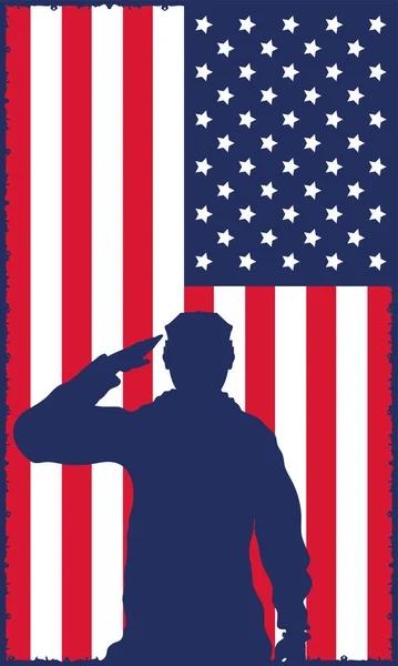 带有士兵轮廓图标的美国国旗 — 图库矢量图片