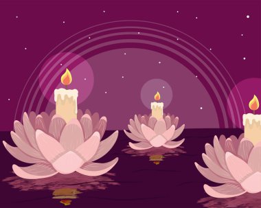 Nilüfer çiçekli Vesak Günü sahnesi
