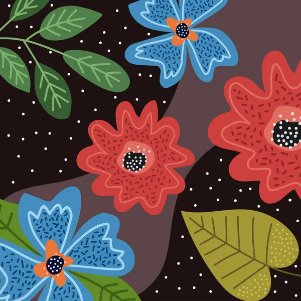 Red Blue Flowers Pattern Background — Image vectorielle