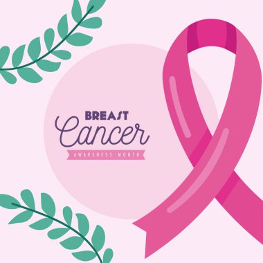 breast cancer awareness lettering with ribbon