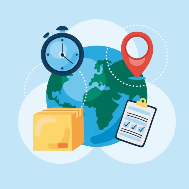 world with delivery service icons