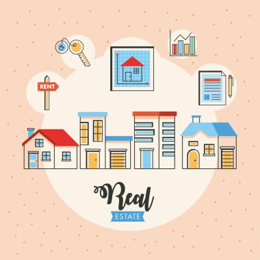 real estate lettering concept with icons