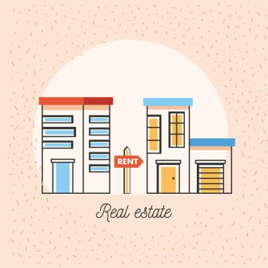 real estate lettering postcard with buildings