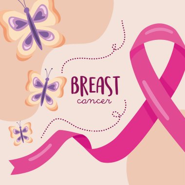 breast cancer lettering postcard with butterflies