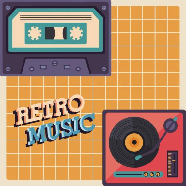 cassete and vinyl player retro poster