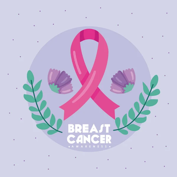Breast Cancer Lettering Card Ribbon — Stockvector