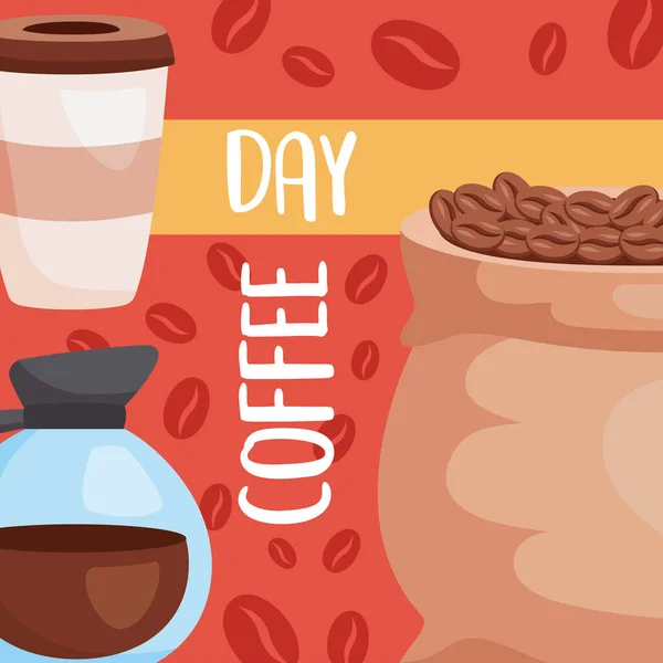 Coffee Day Lettering Sack — Wektor stockowy