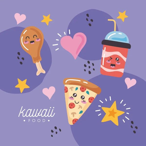 Kawaii Food Lettering Postcard Hearts — 스톡 벡터