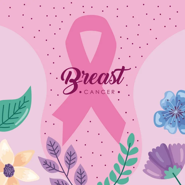 Breast Cancer Lettering Poster Ribbon - Stok Vektor