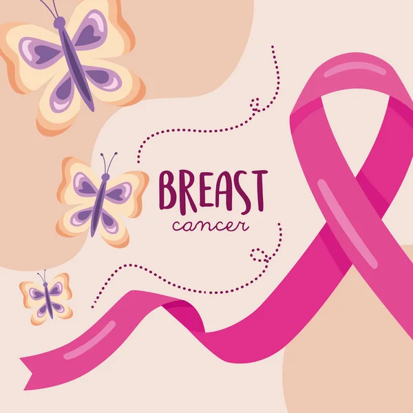 Breast Cancer Lettering Postcard Butterflies - Stok Vektor