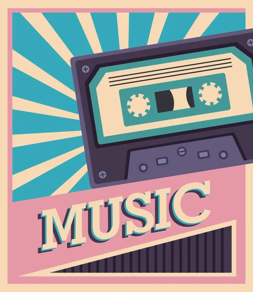 Music Cassette Retro Style Poster — Vector de stock