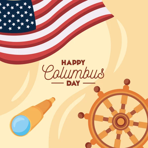 Happy Columbus Day Lettering Rudder — 스톡 벡터