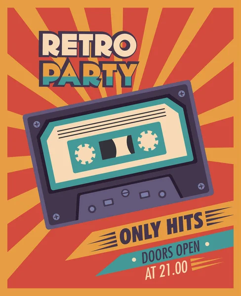 Cassette Party Retro Style Template Poster — Stock vektor