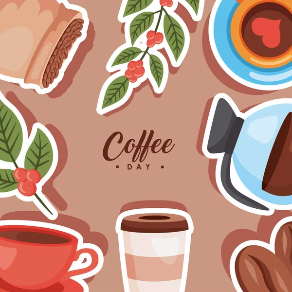 Coffee Day Lettering Frame Poster — Vector de stock