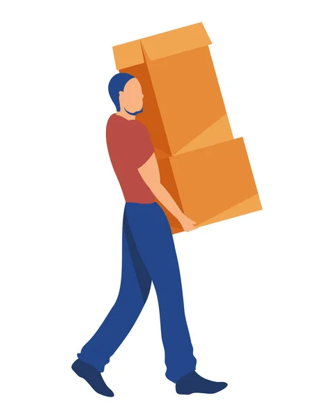 Man Lifting Boxes Carton Character — Stockový vektor