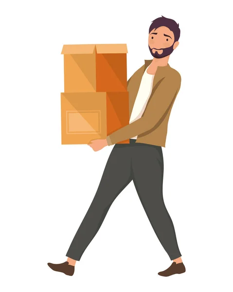 Man Walking Boxes Carton Character — Stockvector