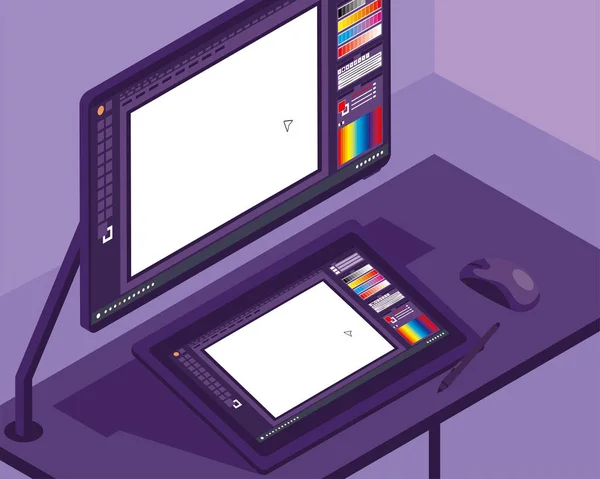 Isometric Graphic Design Desktop Scene — Stockvector