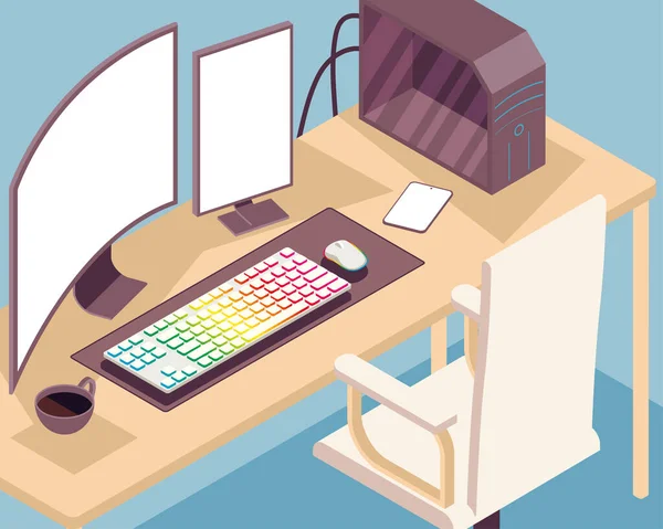 Isometric Workplace Desktop Scene — Archivo Imágenes Vectoriales