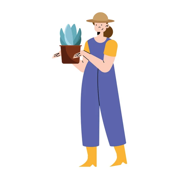 Farmer Woman Houseplant Character — Vetor de Stock