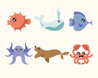 six sealife animals characters group