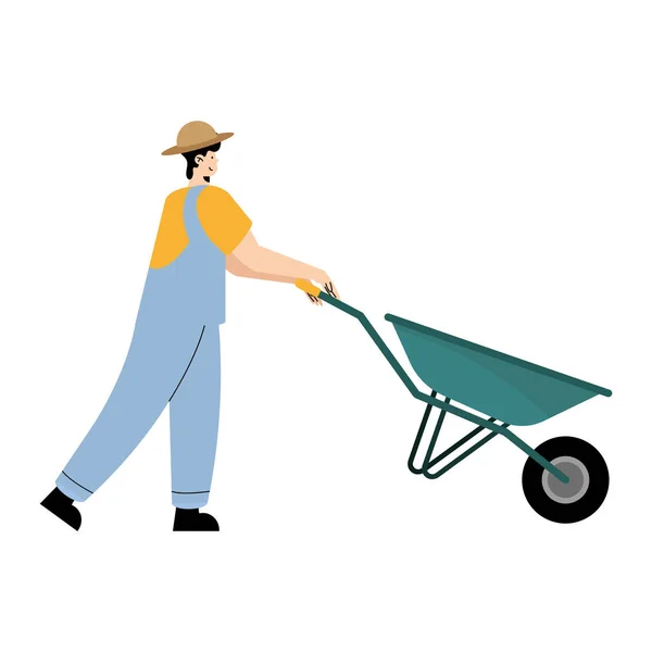 Male Farmer Wheelbarrow Character —  Vetores de Stock