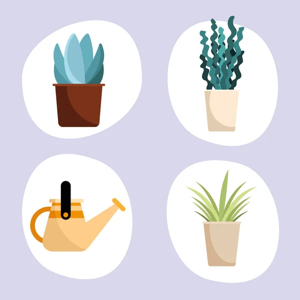 Gardening Nature Set Four Icons — Vector de stock