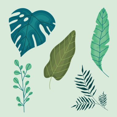 five leafs foliage set icons